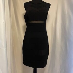 Windsor Black Mesh Sexy middle 3/4 back gold zipper midi bodycon dress padded br